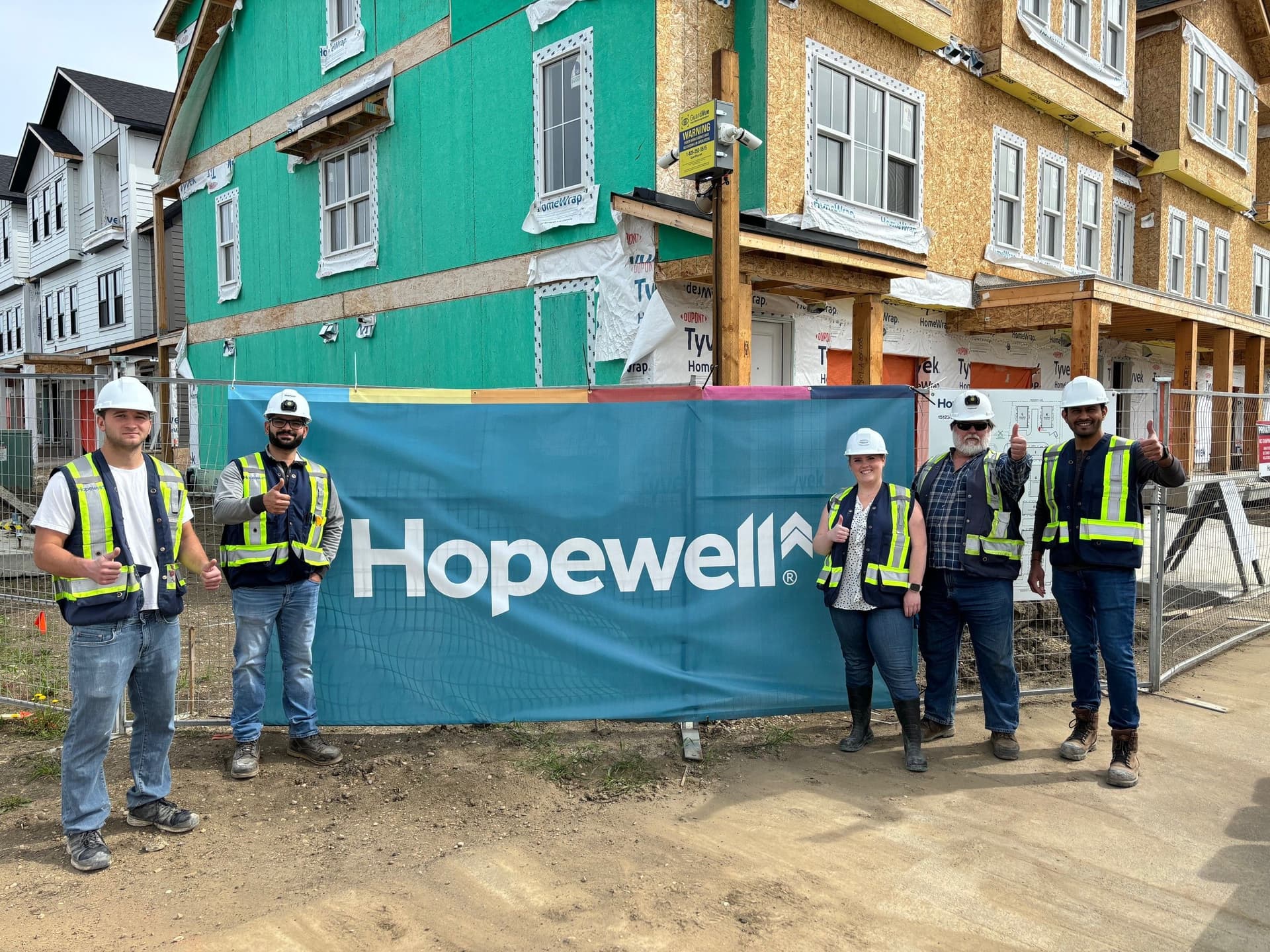 Construction workers greeting