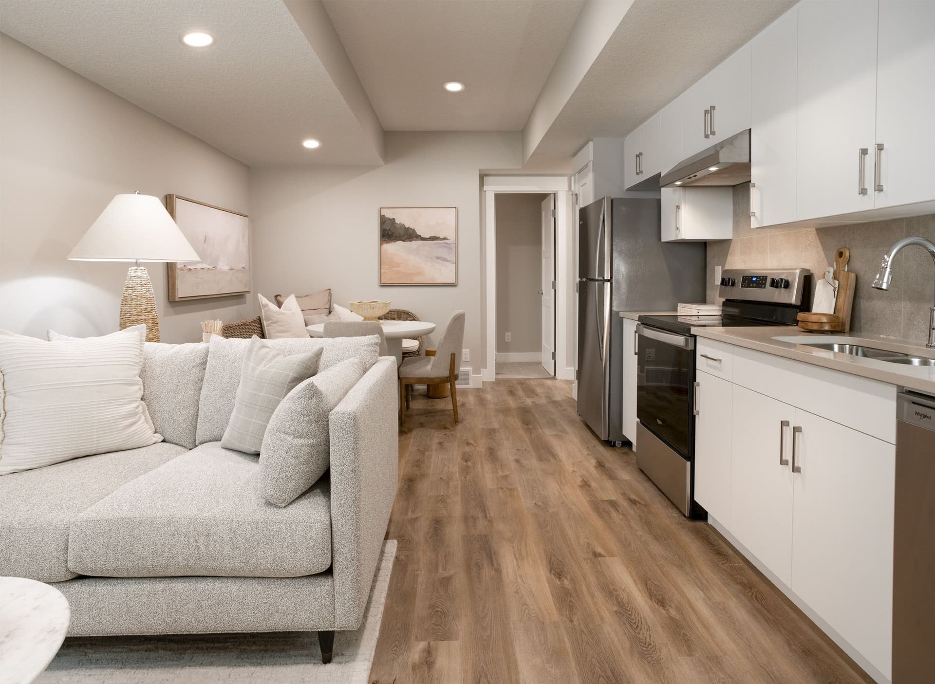 A bright, modern basement suite.